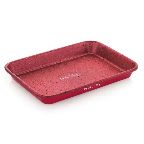 HAZEL Non Stick Cake Tray for Baking | Easy Release Rectangular Baking Tray for Homemade Cake with Granite Finish | Nonstick Burger Serving Tray |Aluminized Steel Cake Baking Tray, Red