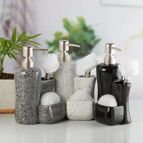 Kookee Ceramic Soap Dispenser for Bathroom handwash, refillable pump bottle for Kitchen hand wash basin, Set of 3 - Multicolor (10329)