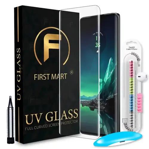 FIRST MART Tempered Glass for Motorola Edge 40 Neo with Edge to Edge Full Screen Coverage and Easy UV Installation Kit and Cable Protector, Pack of 1