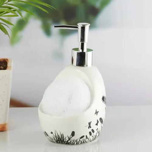 Kookee Ceramic Soap Dispenser for Bathroom handwash, refillable pump bottle for Kitchen hand wash basin, Set of 1 - White (10301)