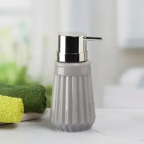 Kookee Ceramic Soap Dispenser for Bathroom handwash, refillable pump bottle for Kitchen hand wash basin, Set of 2 - Grey (6034)
