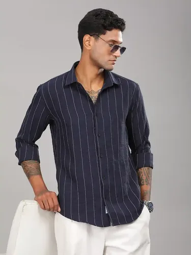 Navy Linovite Striped Shirt M
