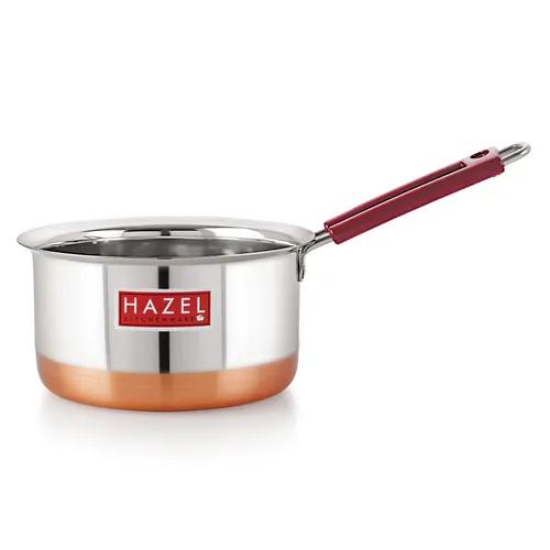 HAZEL Steel Sauce Pan | Alfa Premium Heavy Gauge Tea Pot, 760 ML | Stainless Steel Sauce Pan | Cookware with Copper Bottom | Milk Pan with Copper Bottom