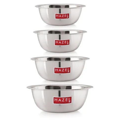 HAZEL Stainless Steel Mixing Bowl | Mixing Bowl for Cake Batter | Kitchen and Baking Accessories Items, Set of 4, 350 ML, 550 ML, 770 ML, 1100 ML