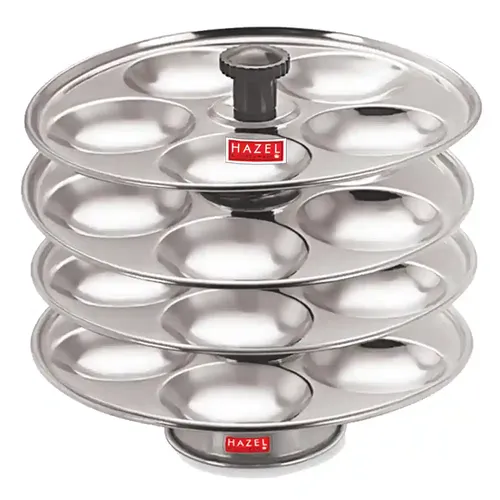 Hazel Stainless Steel Medium Idli Plate with Stand, 4-Rack Plates, 20 Idlis
