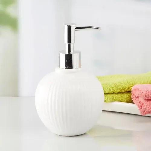 Kookee Ceramic Soap Dispenser for Bathroom handwash, refillable pump bottle for Kitchen hand wash basin, Set of 2 - White (8048)