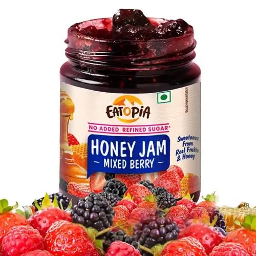 EATOPIA Mixed Berry Honey Jam - Kids & Adult | Sugar Free | 100% Pure Natural | No Preservatives | No Added Flavours | Strawberry & Mulberry | Good for Gut Health | Pack of 1-240g