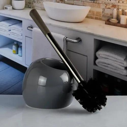 Kookee Ceramic Toilet Cleaner Brush with Holder Stand for Bathroom, Commode, Washroom, Toilet Cleaning Brush, Grey (10381)