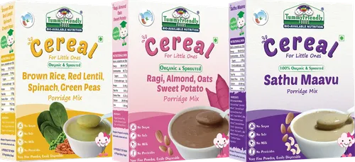 Tummyfriendly Foods Certified Organic Stage 3 Sprouted Porridge Mixes Combo Pack | Organic Baby Food For 8 Months Old | Sprouted , Brown Rice3 , Ragi 4 & Sathu Maavu, Pulses, Vegetables & Fruit | 200G Each, Cereal (600 G, Pack Of 3)