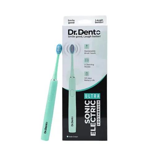 Dr.Dento Electric Toothbrush, 2 Modes, AAA Powered Battery, 3 Brush Heads,1 Interdental Brush Head, 120 Days Battery Life | 1 Year Warranty | Electric Toothbrush For Men, Women & Kids (Jade Green)