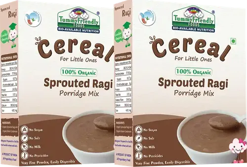 Tummyfriendly Foods Certified Organic Sprouted Ragi Porridge Mix , Made Of Organic Sprouted Ragi For Baby, Rich In Calcium, Iron, Fibre & Micro-Nutrients ,200G Each, 2 Packs Cereal (400 G, Pack Of 2, 6+ Months)