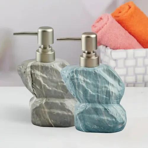 Kookee Ceramic Soap Dispenser for Bathroom hand wash, refillable pump bottle for Kitchen hand wash basin, Set of 2, Multicolor (10503)