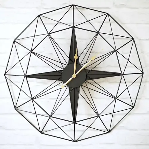 Behoma Metal Wall Clock Round Abstract 3D Design | Battery Operated - Silent Non-Ticking | Decorative Wall Clocks for Living Room Decor Kitchen, Bedroom, Farmhouse Modern Wall Art (Black)