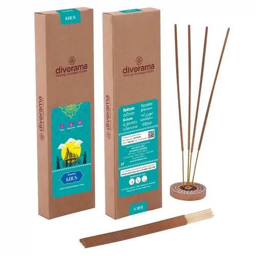 DivoRama Luxury Vetiver Incense Sticks Agarbatti - 100% Indian Natural Aroma -  Long Lasting Khus Khus Agarbatti for Puja, Meditation, Happy Vibes - 60 Sticks-Pack of 1