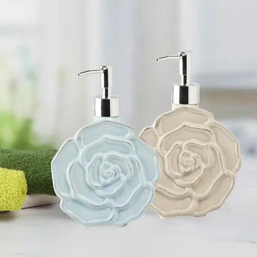 Kookee Ceramic Soap Dispenser for Bathroom hand wash, refillable pump bottle for Kitchen hand wash basin, Set of 2(10905)