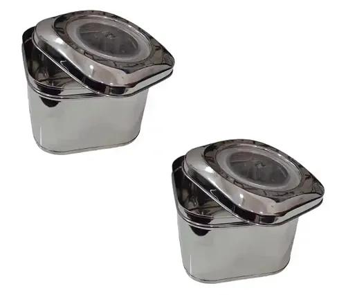 Jvl Stainless Steel Square  Kitchen Storage Store Tin With Transparent Lid - 1.60 L Set of 2