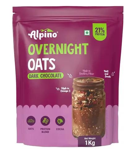 Alpino Health Foods Super Overnight Oats Dark Chocolate 1KG - 21g Protein Overnight Rolled Oats, Protein, As Seen on Shark Tank India