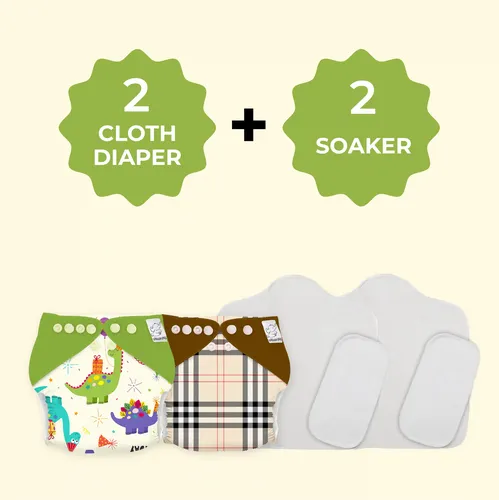 Snugkins New Age Reusable, Waterproof & Washable Cloth Diapers for Babies (3m-2yrs) + Wet-Free Prefold Pad + Booster Pad. Fits 5-14 kg - Pack of 2