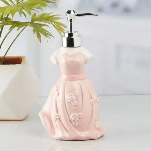 Kookee Ceramic Soap Dispenser for Bathroom handwash, refillable pump bottle for Kitchen hand wash basin, Set of 1 - Pink (10160)