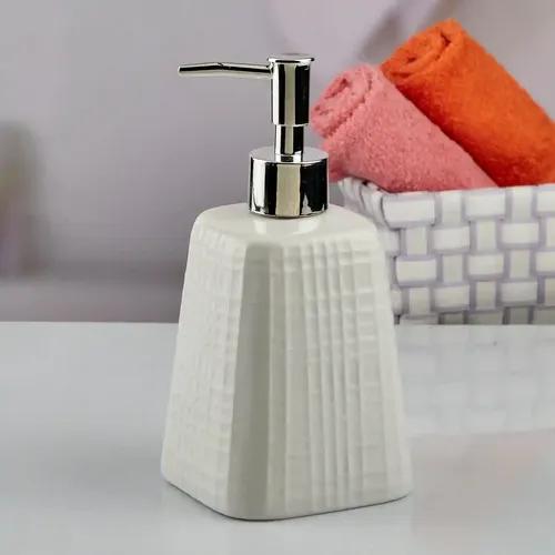 Kookee Ceramic Soap Dispenser for Bathroom hand wash, refillable pump bottle for Kitchen hand wash basin, Set of 1, White (10594)
