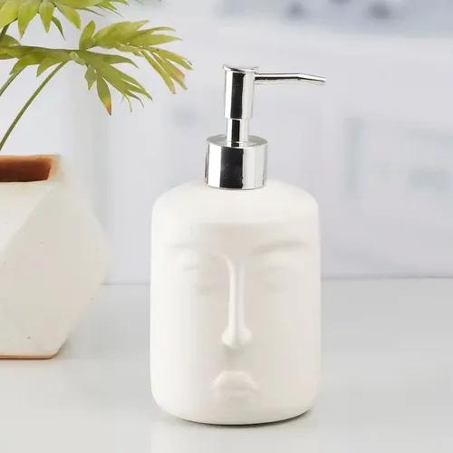 Kookee Ceramic Soap Dispenser for Bathroom handwash, refillable pump bottle for Kitchen hand wash basin, Set of 1 - White (10194)