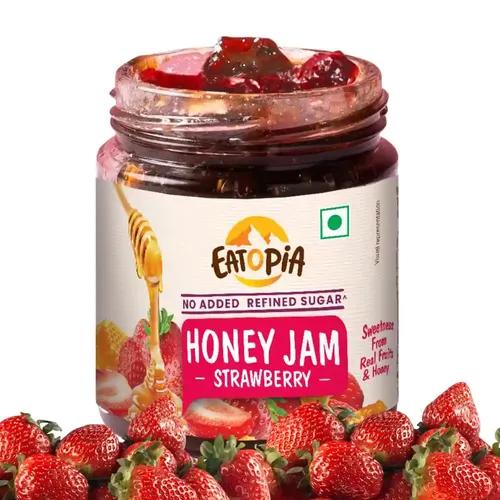 EATOPIA Strawberry Honey Jam - Kids & Adult | Sugar Free | 100% Pure & Natural | No Preservatives | No Added Flavours | 70% Strawberries & Wild Honey | Good for Gut Health | Pack of 1-240g