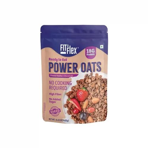 FIT & FLEX High Protein Ready To Eat Baked Peanut Butter Chocolate Oats, Zero Sugar, Gluten Free & Preservative Free - As Seen on Shark Tank India - (400 g) Pack of 1