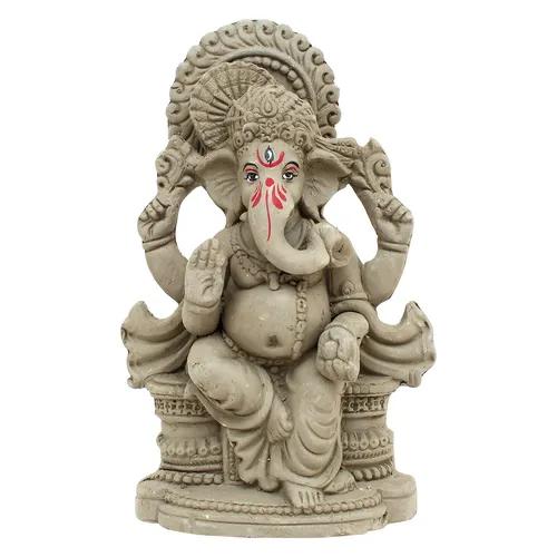 KSI Eco friendly Ganesha idol, Ganpati murti for home visarjan, Water Soluble Ganpati Idol (7.5 Inches,  Pagdi Ganesh Without Paint)