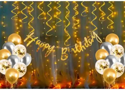 TrendzyKart Happy Birthday Decoration Kit Combo With Fairy Led Light (Multicolor)