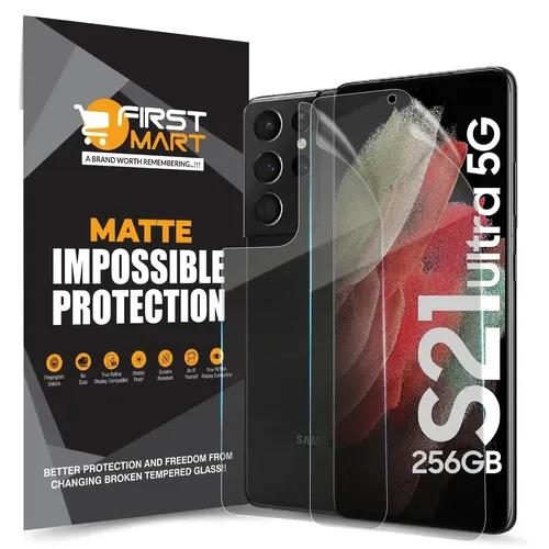 FIRST MART Screen Protector for Samsung Galaxy S21 Ultra 5G - Front and Back Nano Fiber Unbreakable Membrane Case Friendly Full Edge to Edge Screen Coverage & Installation Kit (Matte)