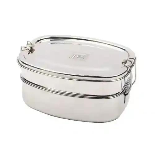 Jvl Stainless Steel Lunch Box For Kids, Double Two Layer Tiffin Box For School And Office Use With Inner Plate - Deluxe - Small Size