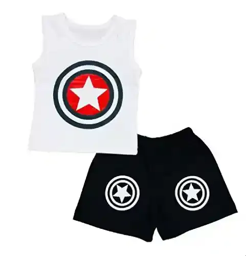 Unisex Captain America Printed T-shirt and Shorts Combo - S