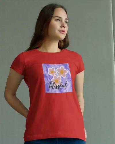 Vibrant Bliss Women's Floral Graphic Tee | 100% Premium Bio Wash Cotton T-Shirts - S  (Red)