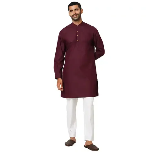 Indivisual Men's Solid Garnet Red Kurta - S