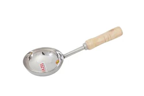 HAZEL Steel Tadka Pan with Short Wooden Handle, 32 cm, 250 ml, Silver