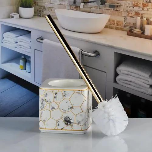 Kookee Ceramic Toilet Cleaner Brush with Holder Stand for Bathroom, Commode, Washroom, Toilet Cleaning Brush, White (10674)