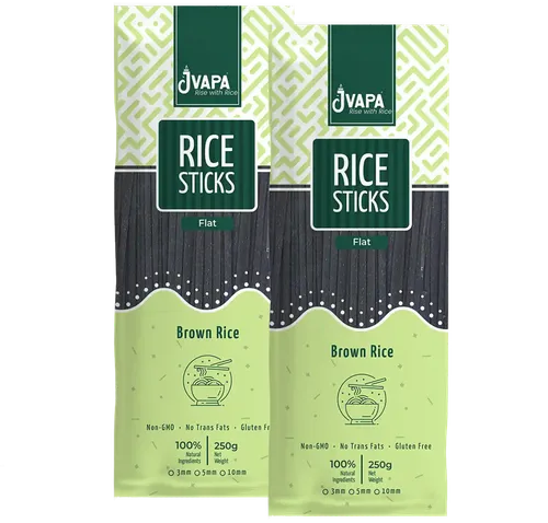 Jvapa Flat Rice Sticks Noodles - Goodness of Brown Rice | Flat 5 mm (2 x 250 gm)