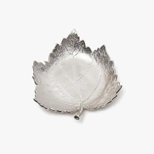 CASA DECOR Maple Leaf Tray Serving Table Decor Snack & Cheese Board Jewellery Organizer Bowl Dish for Dining Table/Centre Table/Side Table Decoration Starter Platter (Silver, Pack of 1)