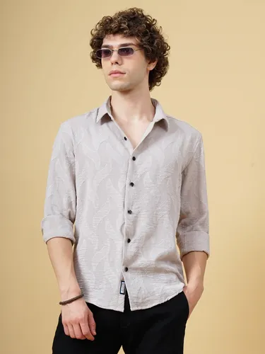Beige Downy Self-Design Shirt L