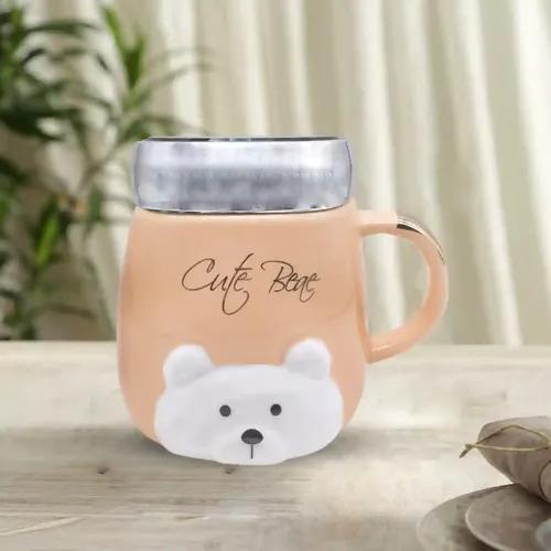 Kookee Fancy Ceramic Coffee or Tea Mug with Screw Cap with Handle for Office, Home or Gifting (8542)