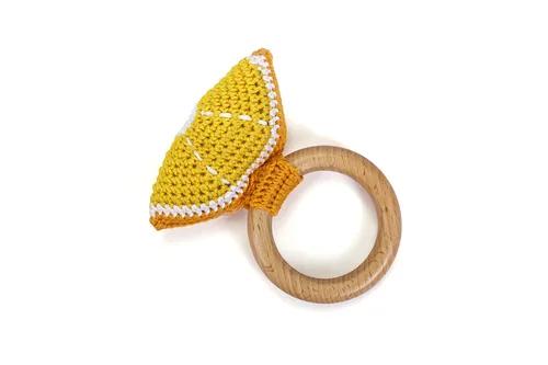 Crochet Wooden Lemon Rattle - Yellow