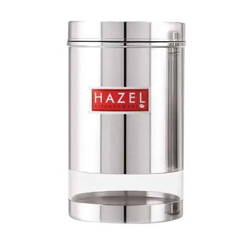 HAZEL Stainless Steel Transparent Glossy Finish See Through Container, Silver, 1 PC, 1700 Ml