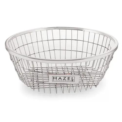 HAZEL Stainless Steel Dish Drainer Basket for Kitchen I Utensils Rack for Kitchen I Medium Size Steel Utensil Basket for Kitchen, Silver I Daily Use Round Kitchen Basket for Utensils
