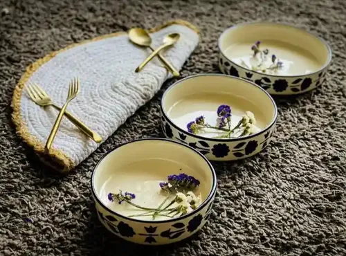 The Hand Painted Flat Bowl Set -  Blue & White