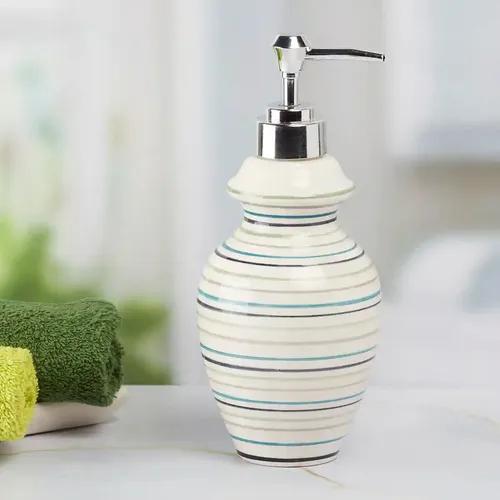 Kookee Ceramic Soap Dispenser for Bathroom handwash, refillable pump bottle for Kitchen hand wash basin, Set of 1 - White (7641)