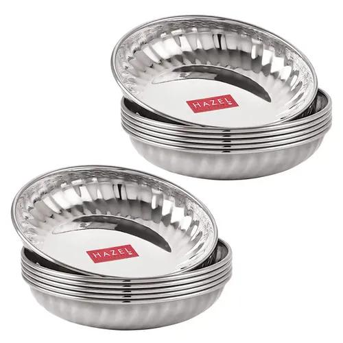 HAZEL Steel Plate Set | Stainless Steel Plates Set of 12, 11.4 cm Each | Snacks Serving Plates, Small Size | Multipurpose Dinner Plates for Kitchen Ideal for Daily Use