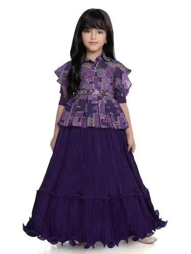 Betty Purple Colored Polyester Fabric Stitched Gown - 5-6 Yrs