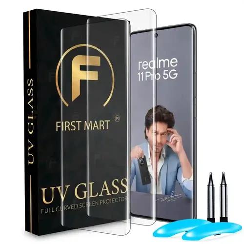 FIRST MART Tempered Glass for Realme 11 Pro 5G / Realme 11 Pro Plus 5G / Realme Narzo 60 Pro 5G with Edge to Edge Full Screen Coverage and Easy UV Glue Installation Kit, Pack of 2