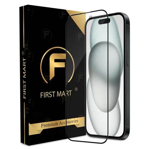 FIRST MART Premium Tempered Glass for iPhone 15 with Edge to Edge Coverage and Easy Installation Kit, Pack of 1