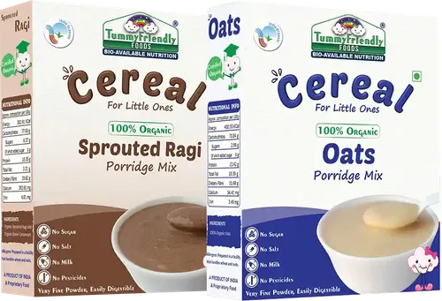 Tummyfriendly Foods Certified 100% Organic Oats And Organic Sprouted Ragi Porridge Mixes , Made Of Organic Oats & Organic Sprouted Ragi For Baby, ,200G Each, 2 Packs Cereal (400 G, Pack Of 2)